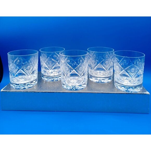 Vintage Rogaska Crystal Double Old Fashioned Glasses Set Of 5 3.5" X 3" Intricat - Picture 8 of 16